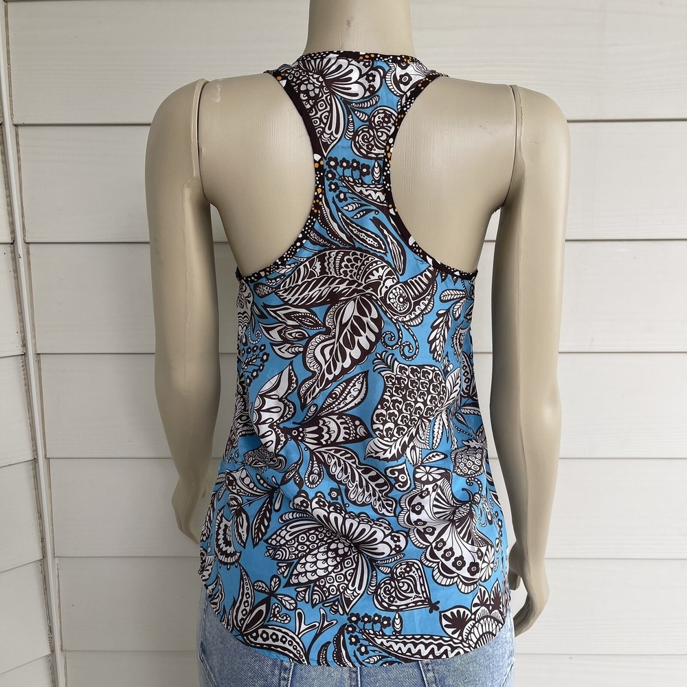 Trina Turk 100% Silk Paisley Tank Top S Racerback Boho Y2K Resort Coastal USA - Picture 7 of 11